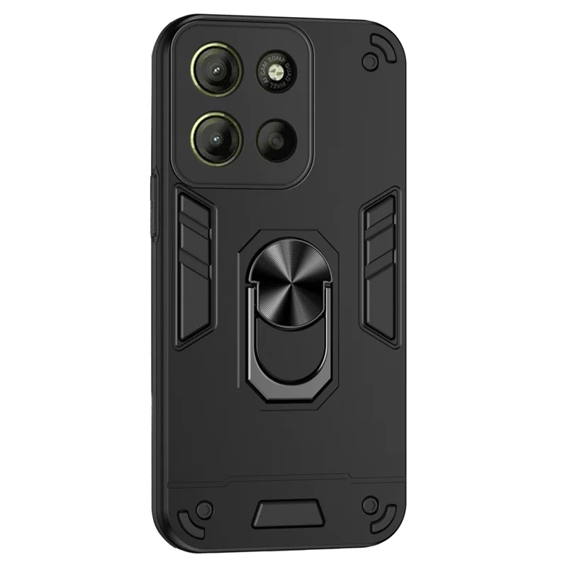For Motorola Moto G15 4G Case PC+TPU Drop Defend Phone Cover with Ring Kickstand - Black