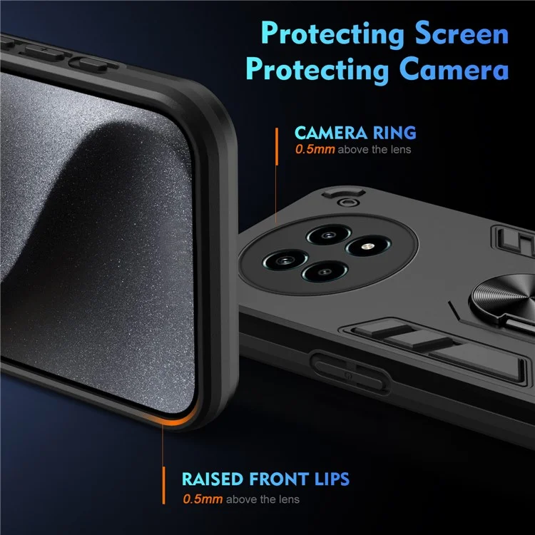 Phone Case for Realme 13 Pro 5G (Global) / 13 Pro+ 5G (Global) PC+TPU Drop Defend Cover with Kickstand - Black