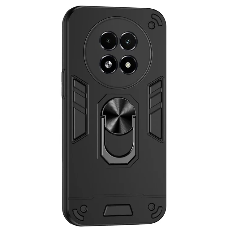 For Realme 13 5G Case PC+TPU Drop Defend Phone Cover with Ring Kickstand - Black