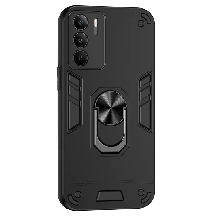 For Realme C75 4G Case PC+TPU Drop Defend Phone Cover with Ring Kickstand - Black