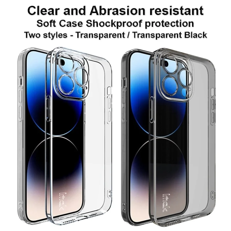 IMAK UX-5 Series for iPhone 14 Pro Max Soft Clear TPU Cell Phone Case Anti-scratch Anti-drop Cover - Transparent Black