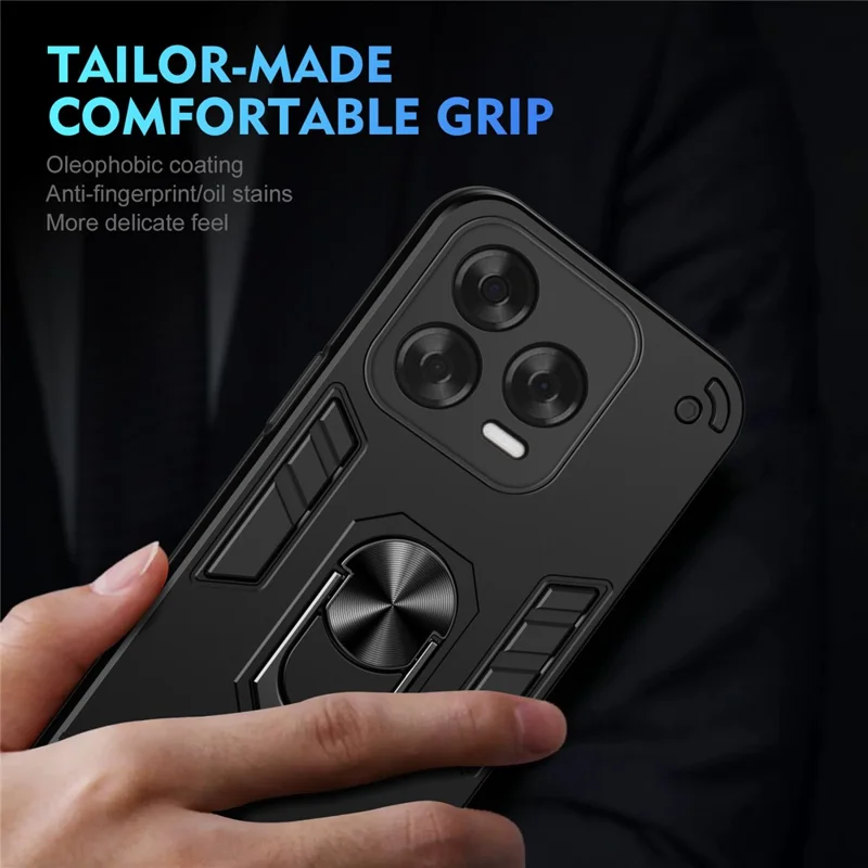 For ZTE Blade V70 Vita Case PC+TPU Drop Defend Phone Cover with Ring Kickstand - Black