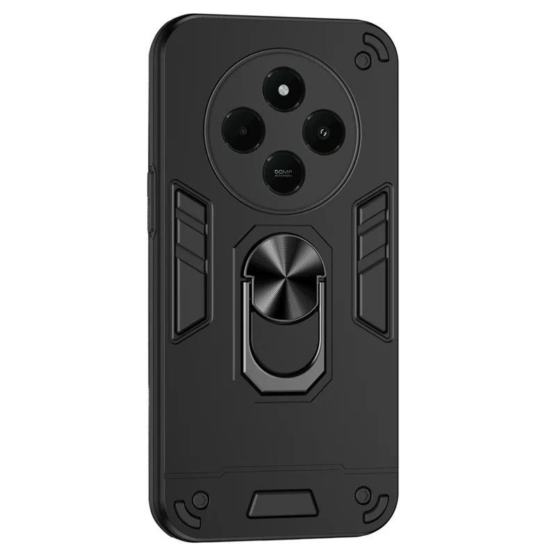 For Xiaomi Redmi A4 5G Case PC+TPU Drop Defend Phone Cover with Ring Kickstand - Black