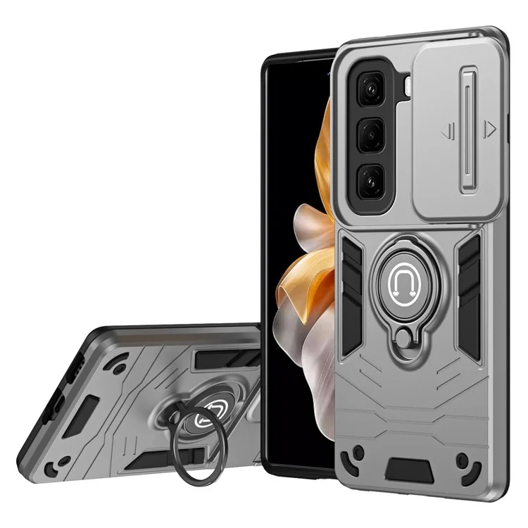 Pour Infinix Hot 50 Pro+ 4G Étui Coulissant Camshield avec Béquille PC+TPU pour Téléphone - Gris