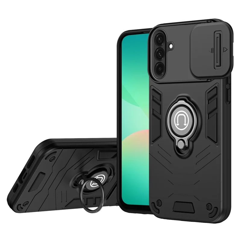 For Samsung Galaxy A26 5G Case Slide Camshield Kickstand PC+TPU Phone Cover - Black