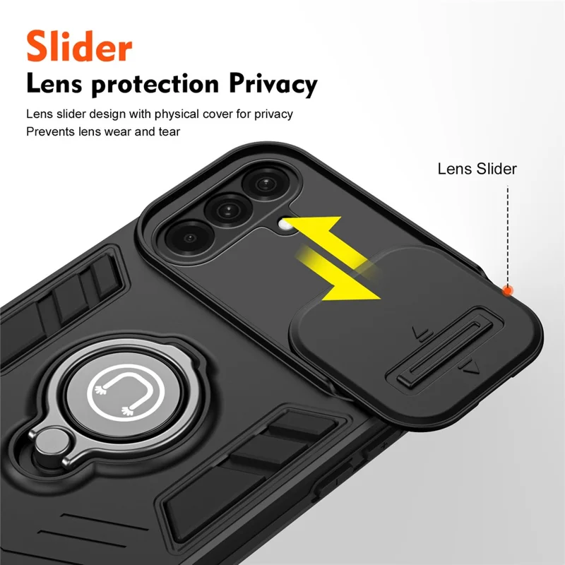 For Samsung Galaxy A26 5G Case Slide Camshield Kickstand PC+TPU Phone Cover - Black