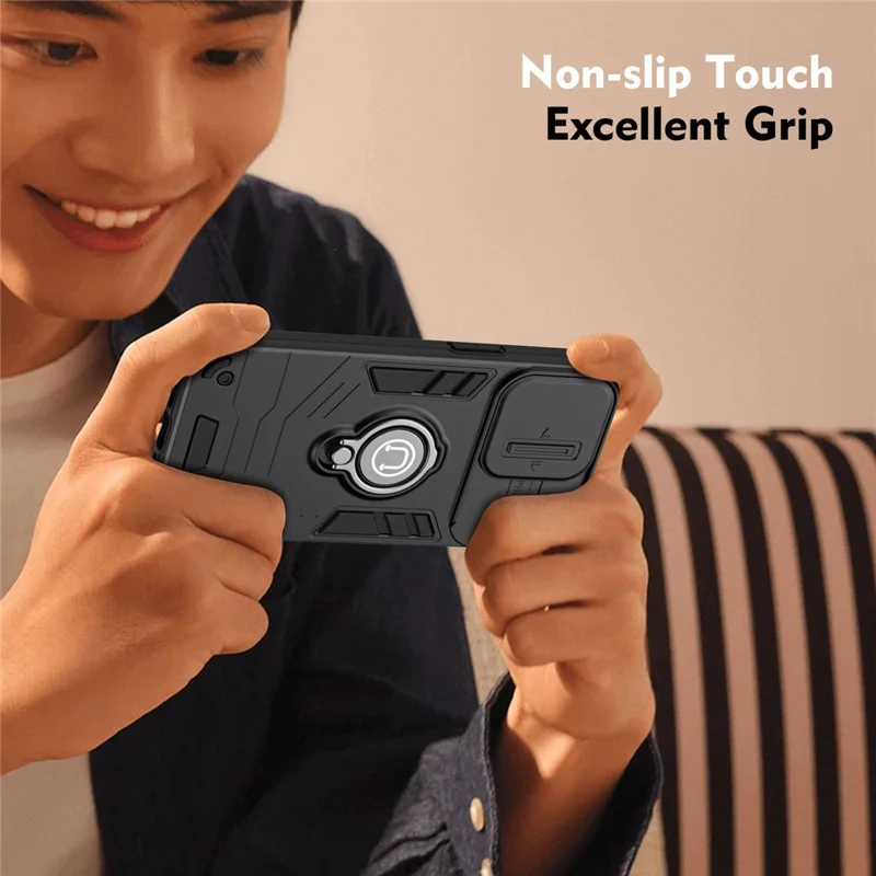 For Samsung Galaxy A26 5G Case Slide Camshield Kickstand PC+TPU Phone Cover - Black