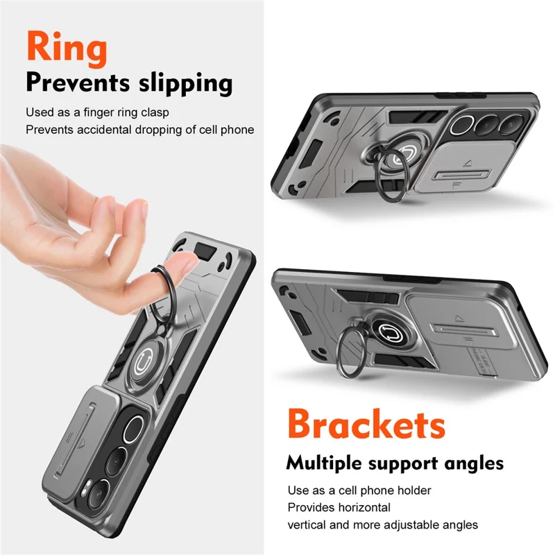 For vivo Y19s 4G Case Slide Camshield Kickstand PC+TPU Phone Cover - Grey