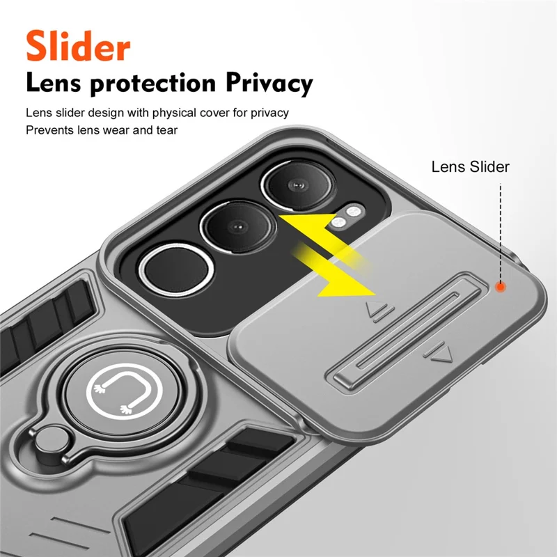 For vivo Y19s 4G Case Slide Camshield Kickstand PC+TPU Phone Cover - Grey