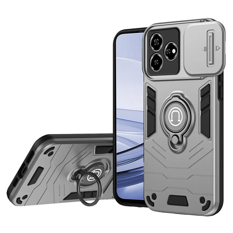 For ZTE Axon 60 Case Slide Camshield Kickstand PC+TPU Phone Cover - Grey