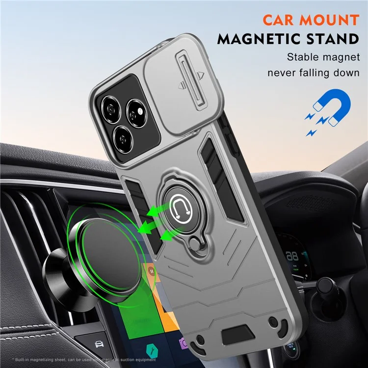 For ZTE Axon 60 Case Slide Camshield Kickstand PC+TPU Phone Cover - Grey