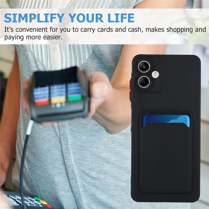 For Samsung Galaxy A06 4G Case Card Slot Matte Fingerprint-Free Back Cover - Black