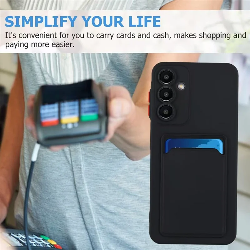 For Samsung Galaxy A16 4G / 5G Case Card Slot Matte Fingerprint-Free Back Cover - Black