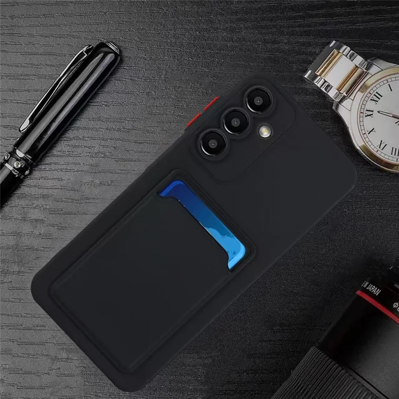 For Samsung Galaxy A16 4G / 5G Case Card Slot Matte Fingerprint-Free Back Cover - Black