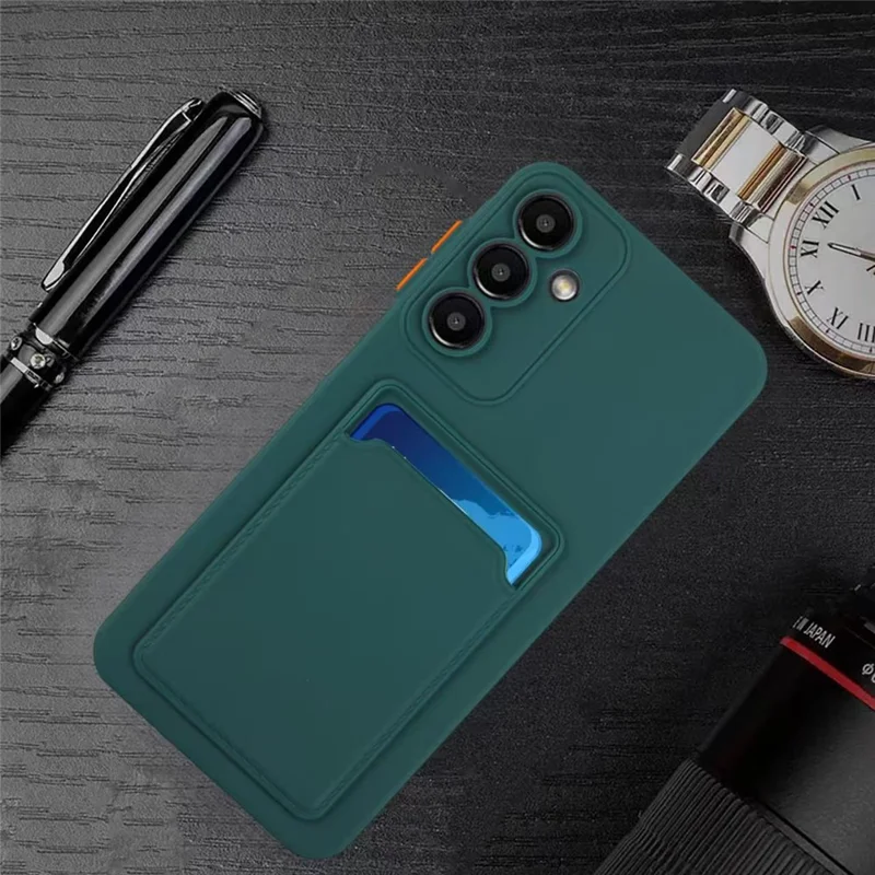 For Samsung Galaxy A16 4G / 5G Case Card Slot Matte Fingerprint-Free Back Cover - Green