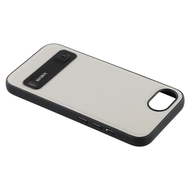 X-LEVEL For iPhone 16e Case Leather Coated PC TPU Phone Back Cover with Metal Kickstand - Grey