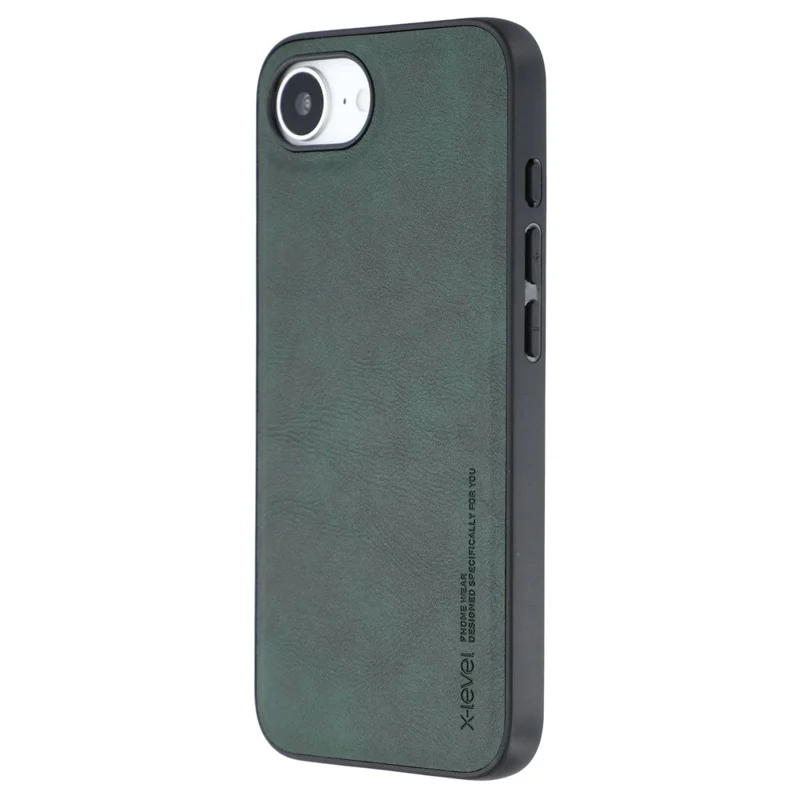 X-LEVEL Bojue-3 Series For iPhone 17e / 16e Case Leather Coated PC+TPU Phone Back Cover - Midnight Green