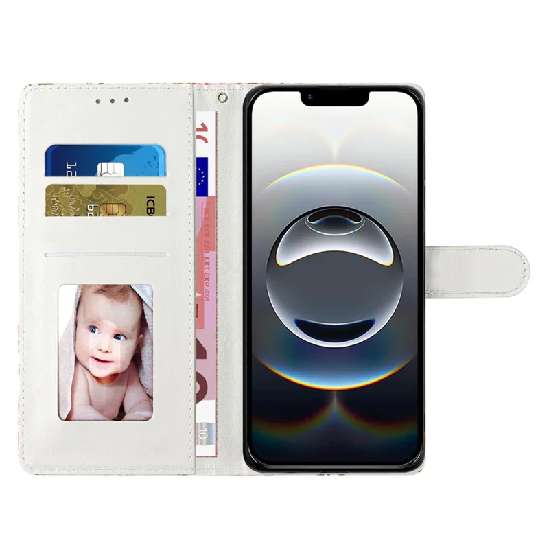 For iPhone 16e Wallet Case PU Leather Pattern Printing Stand Phone Cover with Strap - Purple Flowers