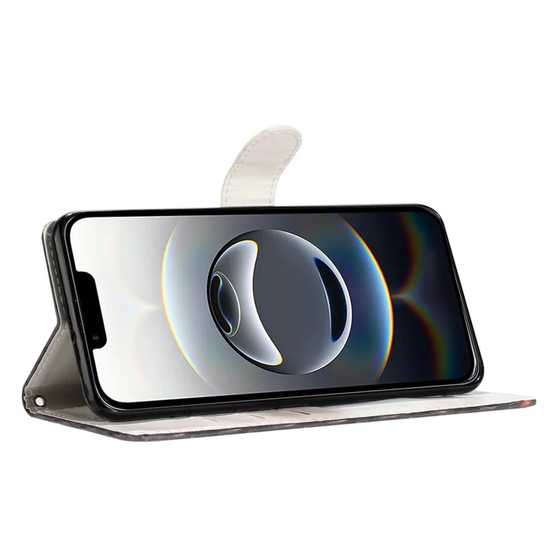 For iPhone 16e Wallet Case PU Leather Pattern Printing Stand Phone Cover with Strap - Purple Flowers