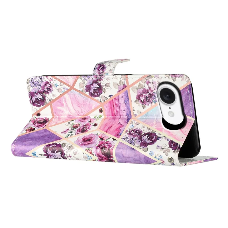 For iPhone 16e Wallet Case PU Leather Pattern Printing Stand Phone Cover with Strap - Purple Flowers
