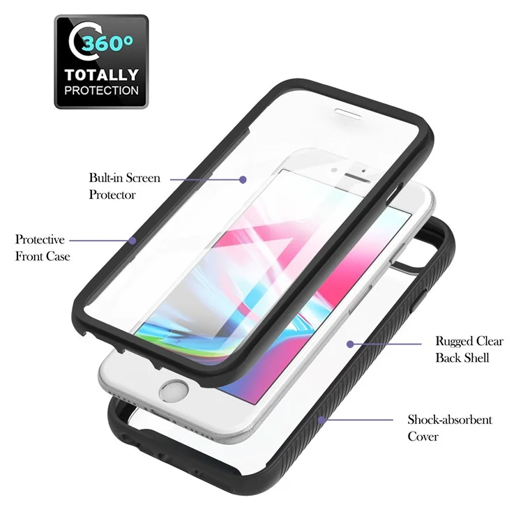 Étui pour iPhone 16e PC + TPU Coque Transparente avec Film de Protection d'Écran PET - Noir