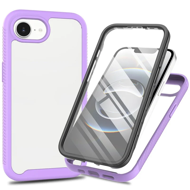 For iPhone 17e / 16e Case PC + TPU Phone Clear Back Cover with PET Screen Film - Purple