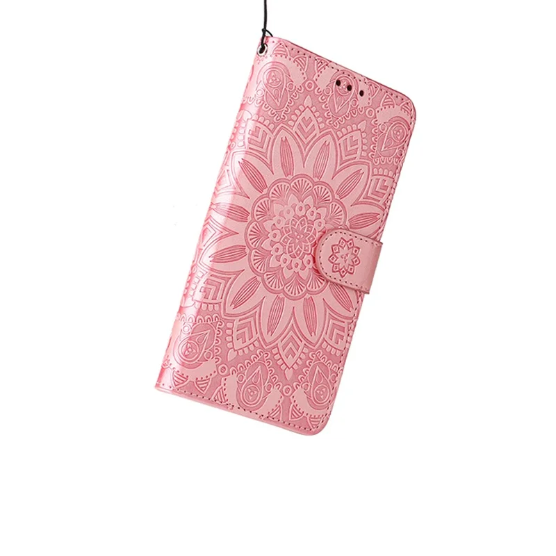 Voor Realme 14 Pro 5G hoesje met zonnebloemprint in lederen portemonnee-telefoonhoes - Roze