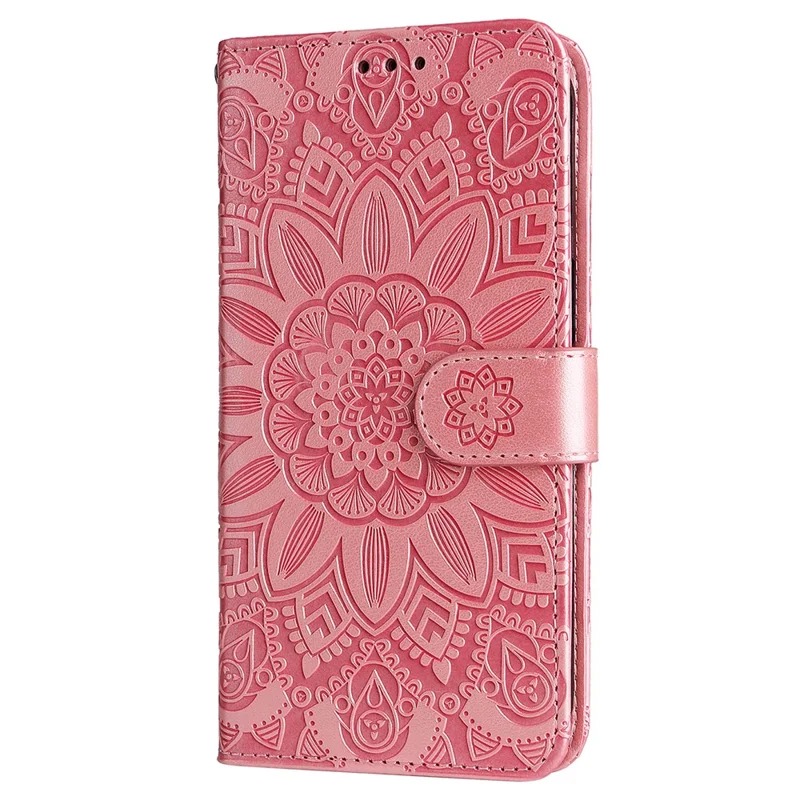 Voor Realme 14 Pro 5G hoesje met zonnebloemprint in lederen portemonnee-telefoonhoes - Roze