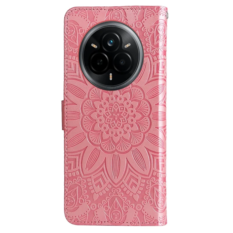 Voor Realme 14 Pro 5G hoesje met zonnebloemprint in lederen portemonnee-telefoonhoes - Roze