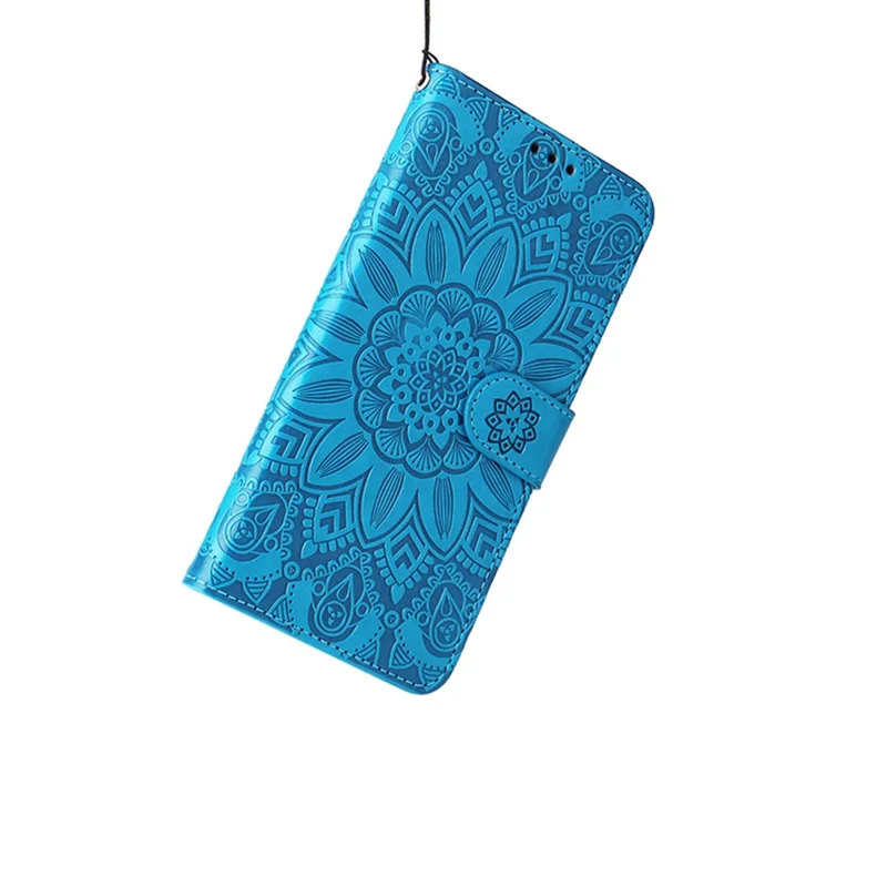 Voor Realme 14 Pro+ 5G hoesje met zonnebloemprint in lederen portemonnee-telefoonhoes - Blauw
