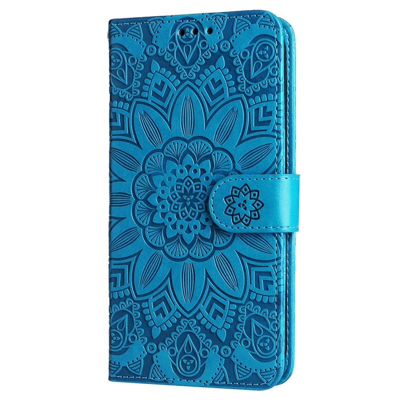 Voor Realme 14 Pro+ 5G hoesje met zonnebloemprint in lederen portemonnee-telefoonhoes - Blauw