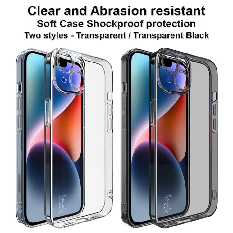 Serie IMAK UX-5 Para Iphone 14 Clear Anti-ridust Phone Case Flexible TPU Teléfono Cubierta Posterior - Negro Transparente