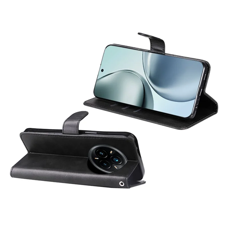 Obudowa z portfelem na Realme 14 Pro+ 5G, etui z zamkiem błyskawicznym, powłoka z syntetycznej skóry z fakturą cielęcej skóry - Czarny