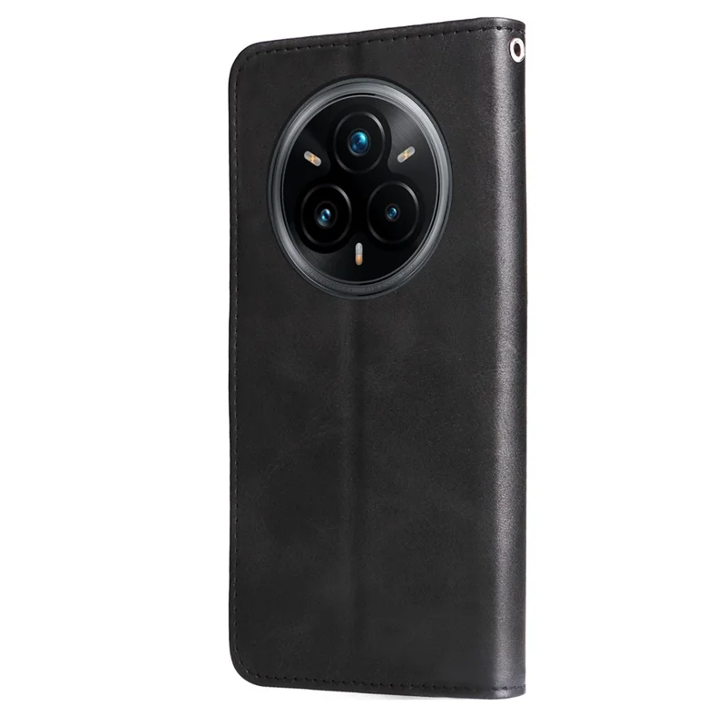Obudowa z portfelem na Realme 14 Pro+ 5G, etui z zamkiem błyskawicznym, powłoka z syntetycznej skóry z fakturą cielęcej skóry - Czarny