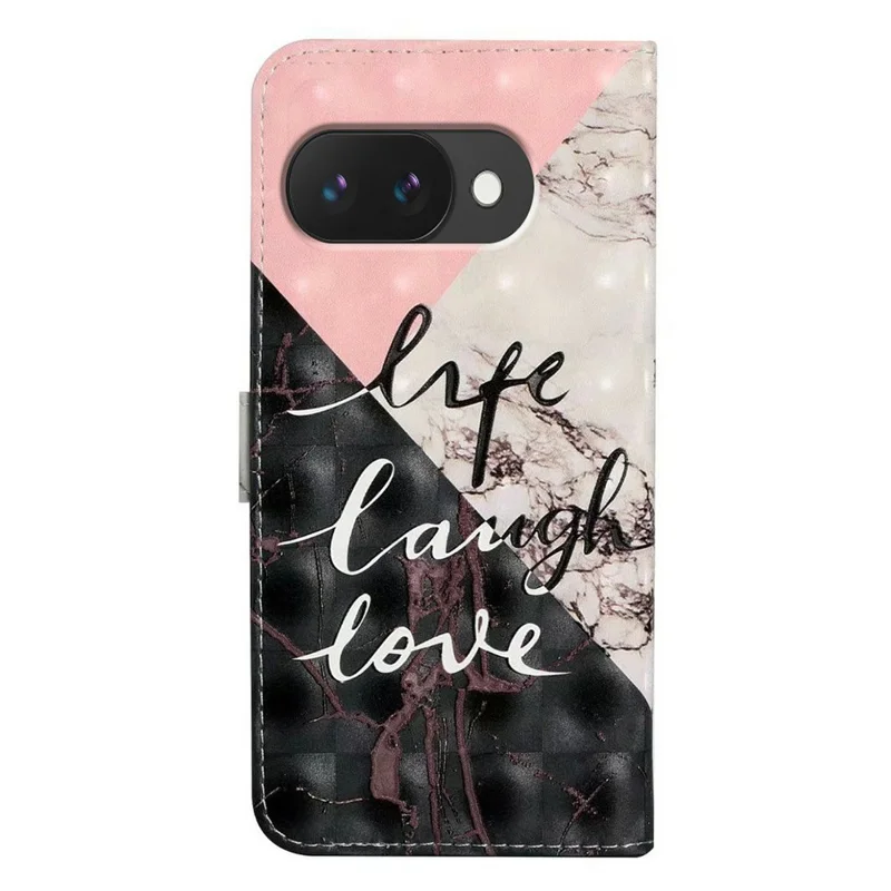 For Google Pixel 9a Case 3D Creative Pattern PU Leather Stand Phone Cover - Tri-Color Marble