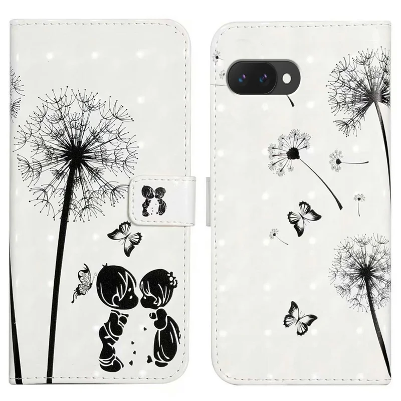 Funda para Google Pixel 9a con Diseño 3D Creativo de Cuero PU con Soporte - Niños y Diente de León