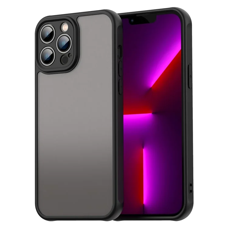 For iPhone 13 Pro Case Drop Proof Airbags Frosted Translucent PC + TPU Phone Back Cover - Black