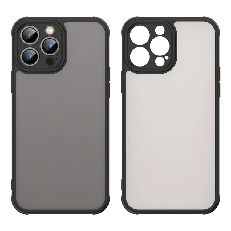 For iPhone 13 Pro Case Drop Proof Airbags Frosted Translucent PC + TPU Phone Back Cover - Black