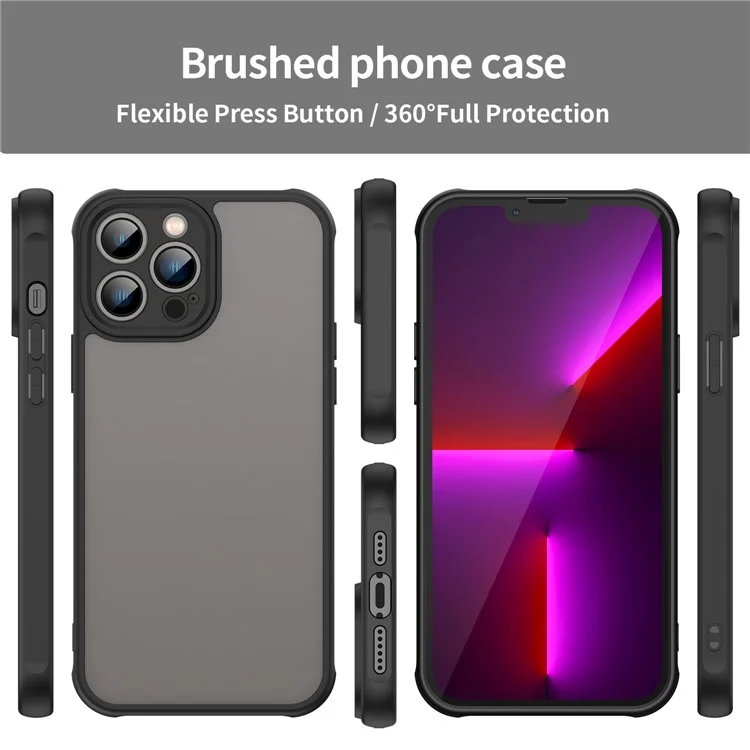 For iPhone 13 Pro Case Drop Proof Airbags Frosted Translucent PC + TPU Phone Back Cover - Black