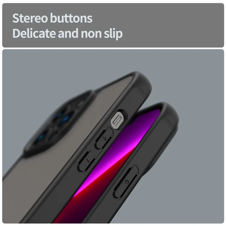 For iPhone 13 Pro Case Drop Proof Airbags Frosted Translucent PC + TPU Phone Back Cover - Black