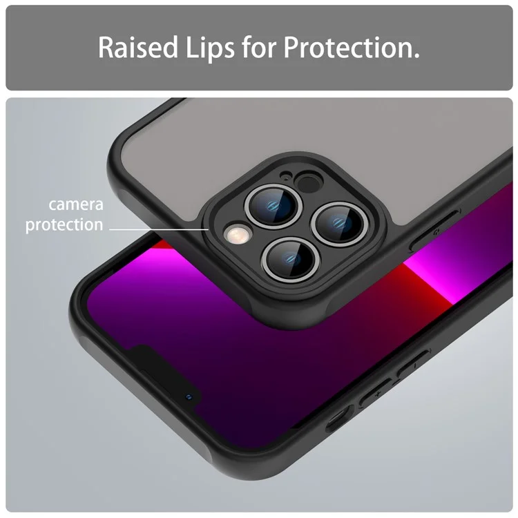 For iPhone 13 Pro Case Drop Proof Airbags Frosted Translucent PC + TPU Phone Back Cover - Black