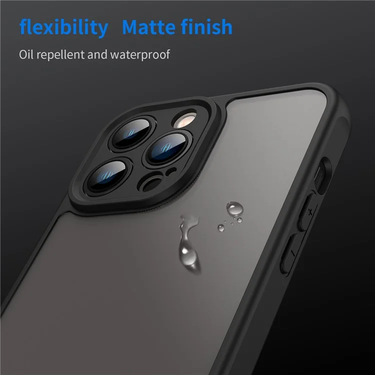 For iPhone 13 Pro Case Drop Proof Airbags Frosted Translucent PC + TPU Phone Back Cover - Black