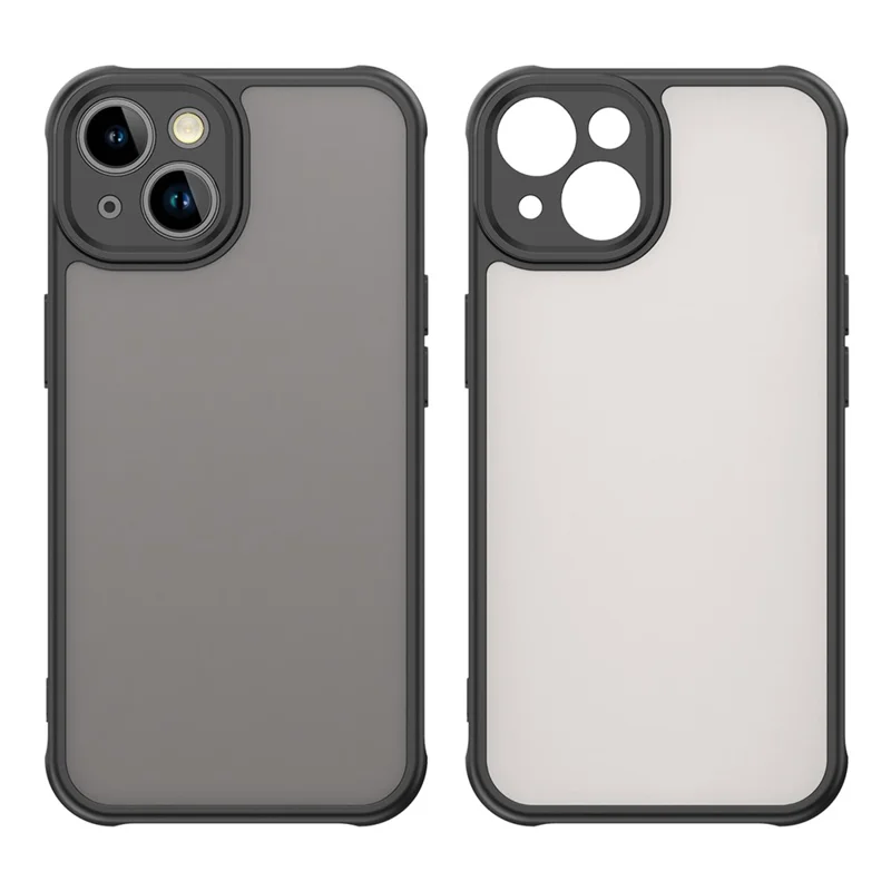 For iPhone 14 Case Drop Proof Airbags Frosted Translucent PC + TPU Phone Back Cover - Black
