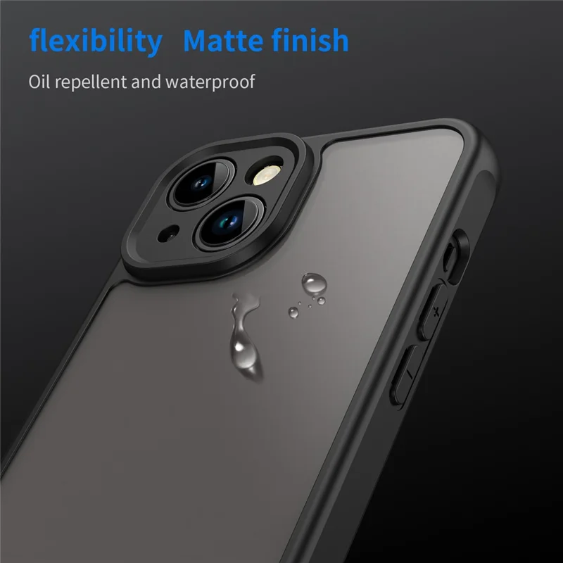 For iPhone 14 Case Drop Proof Airbags Frosted Translucent PC + TPU Phone Back Cover - Black