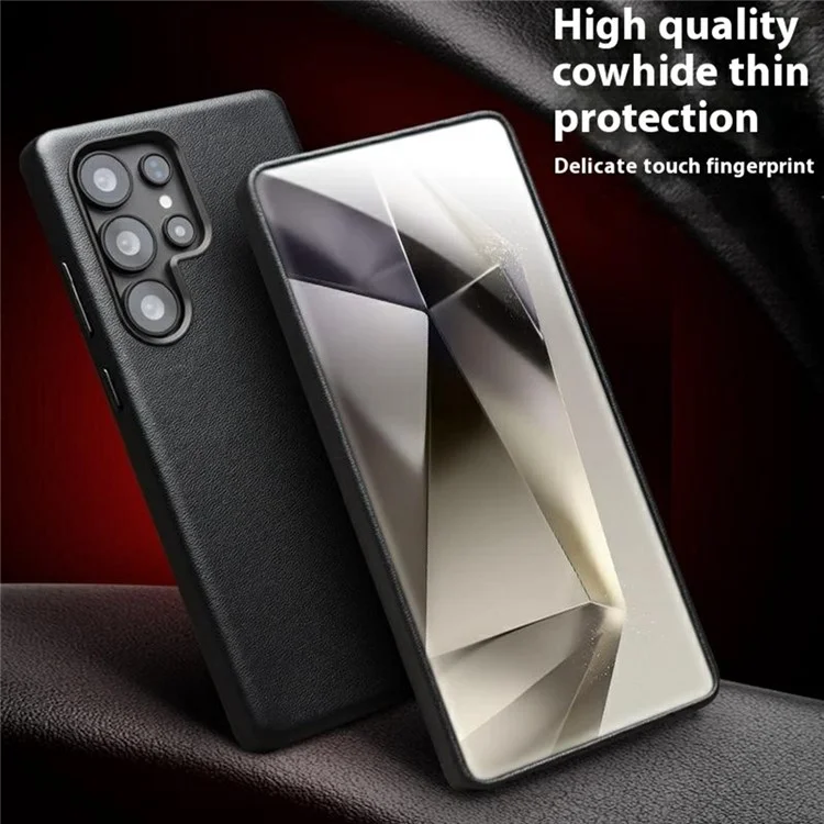 QIALINO For Samsung Galaxy S25 Ultra Magnetic Case Genuine Cow Leather PC Phone Back Cover
