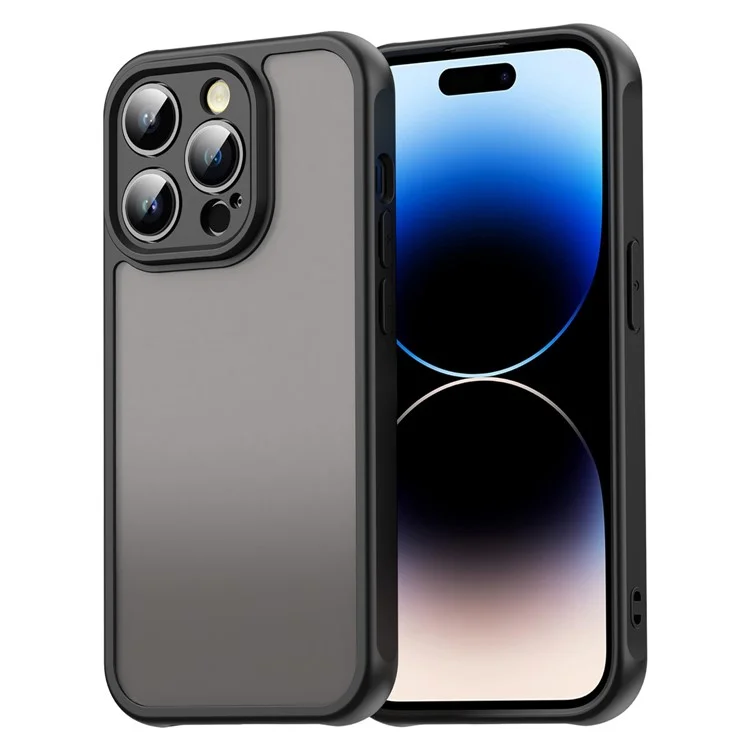Funda para iPhone 14 Pro Max a prueba de caídas con bolsas de aire, cubierta trasera de PC translúcida mate + TPU - Negro