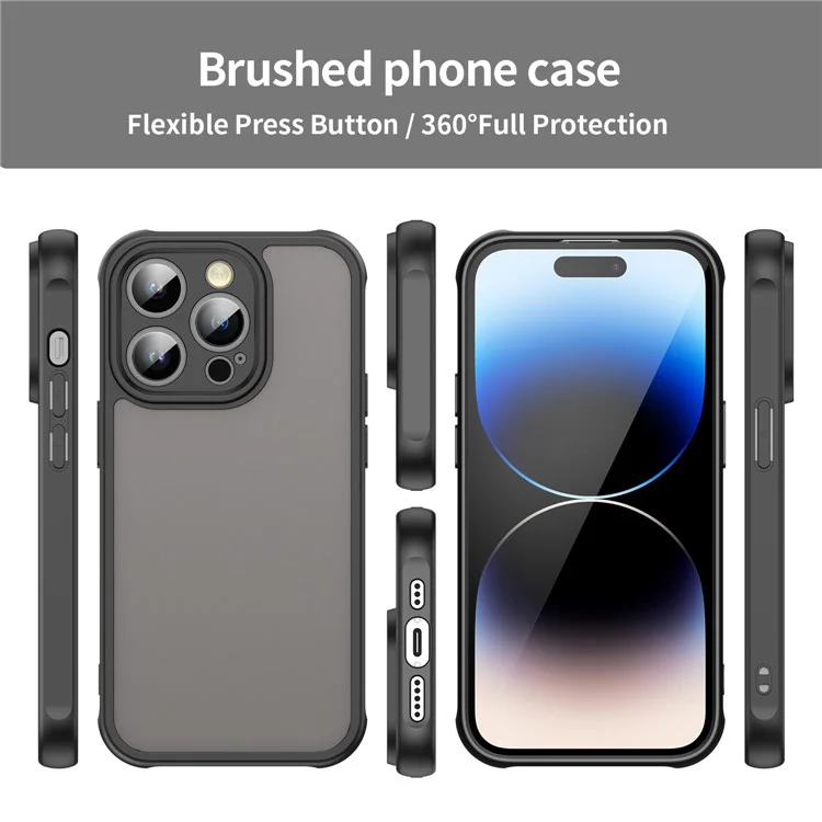 Funda para iPhone 14 Pro Max a prueba de caídas con bolsas de aire, cubierta trasera de PC translúcida mate + TPU - Negro