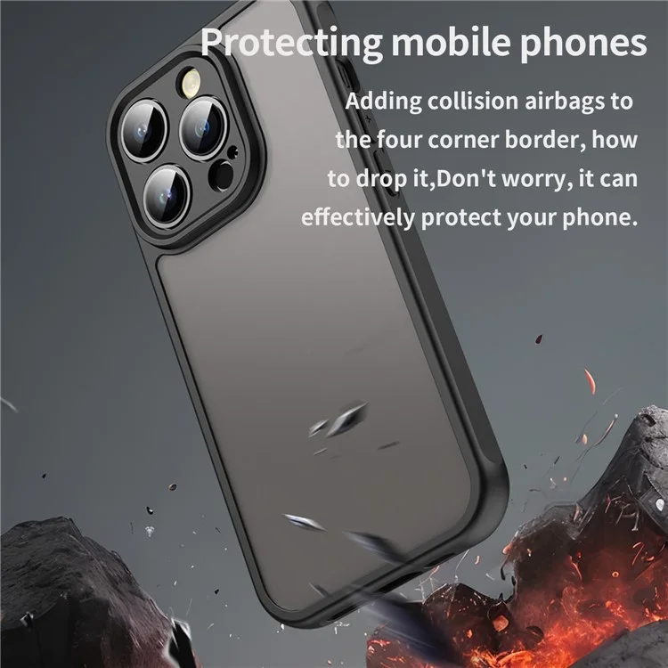 Funda para iPhone 14 Pro Max a prueba de caídas con bolsas de aire, cubierta trasera de PC translúcida mate + TPU - Negro