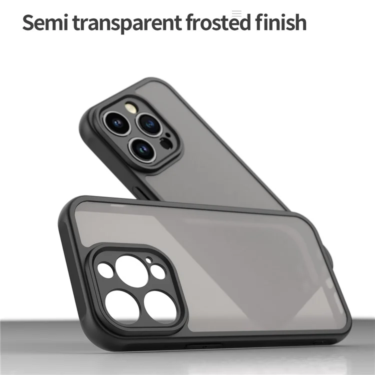 Funda para iPhone 14 Pro Max a prueba de caídas con bolsas de aire, cubierta trasera de PC translúcida mate + TPU - Negro