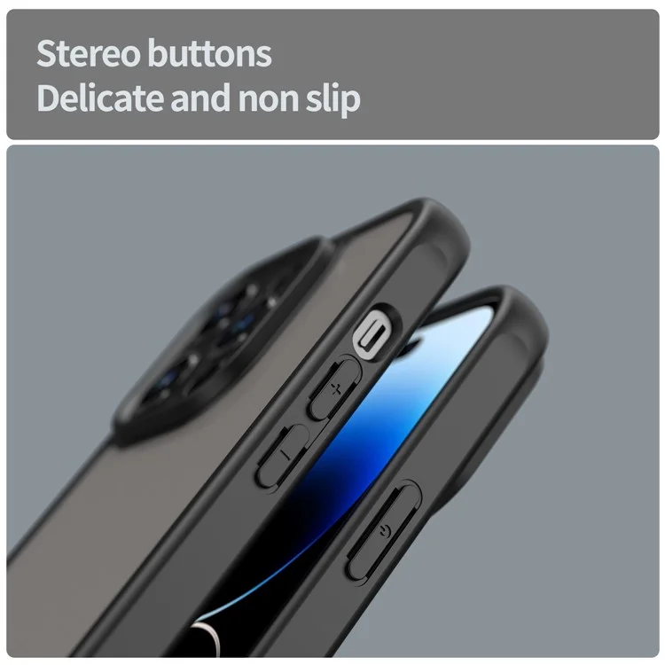 Funda para iPhone 14 Pro Max a prueba de caídas con bolsas de aire, cubierta trasera de PC translúcida mate + TPU - Negro